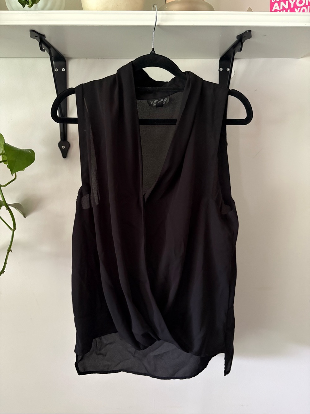 Topshop Black Draped V-Neck Sleeveless Camisole